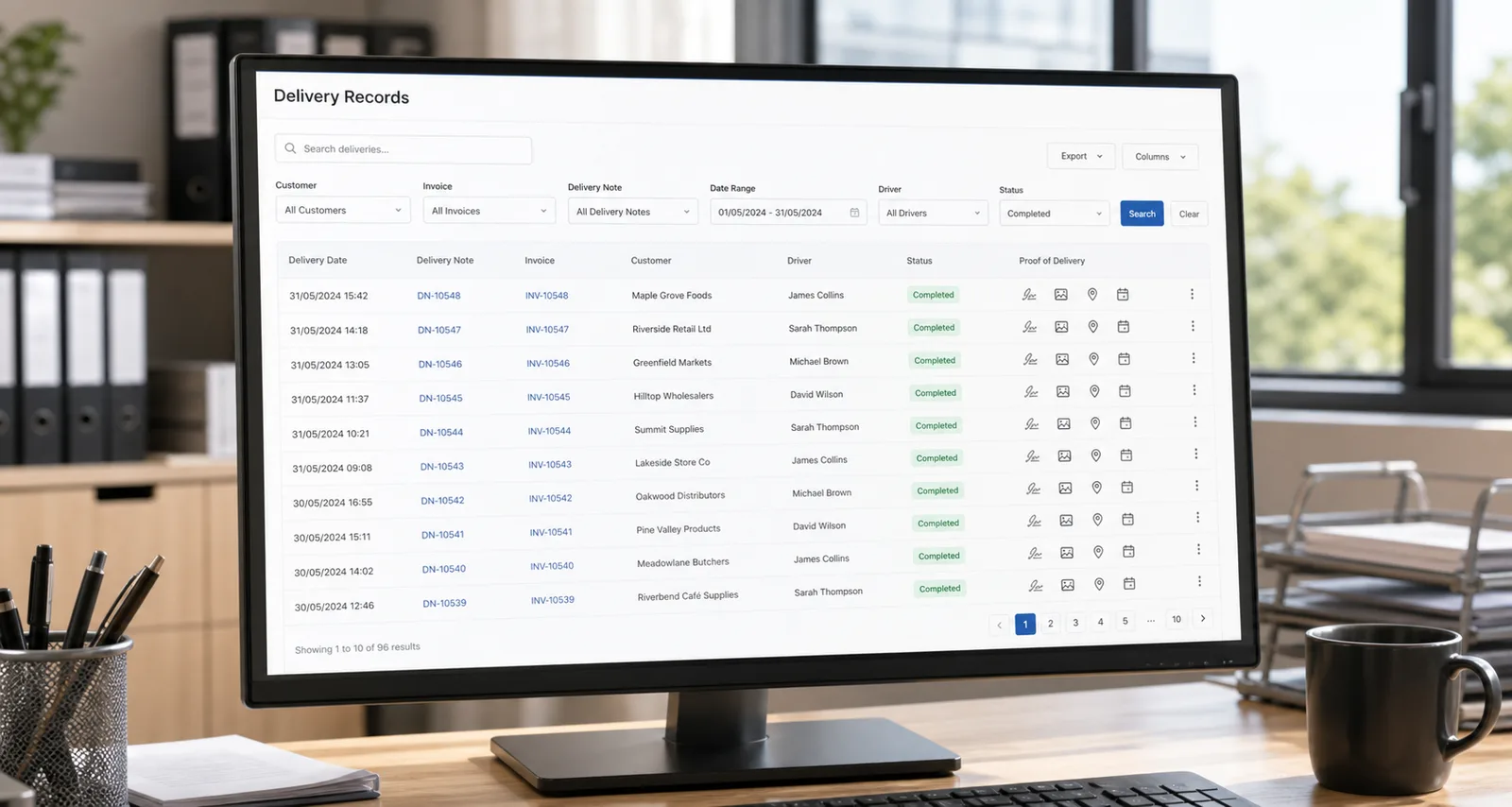 Digital delivery notes and delivery proof dashboard preview.
